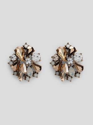 Floral radiance gold and white stone stud earrings silver-plated alloy for girls women 4