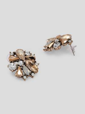 Floral radiance gold and white stone stud earrings silver-plated alloy for girls women 5