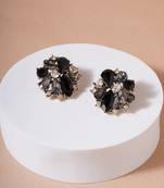 Floral radiance black and white stone stud earrings silver-plated alloy for girls women
