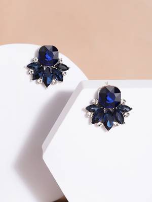 Floral radiance blue stone stud earrings silver-plated alloy for girls women 1