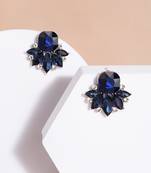 Floral radiance blue stone stud earrings silver-plated alloy for girls women