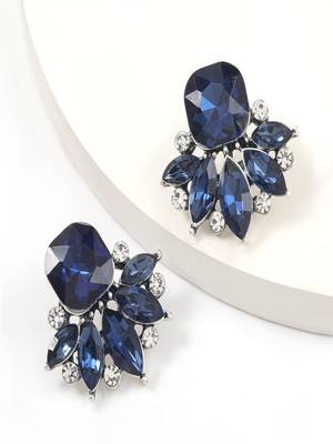 Floral radiance blue stone stud earrings silver-plated alloy for girls women 2