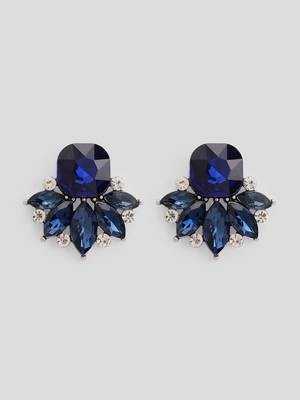 Floral radiance blue stone stud earrings silver-plated alloy for girls women 3