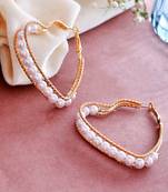 Pearly heart hoops earrings alloy gold plated for women and girls