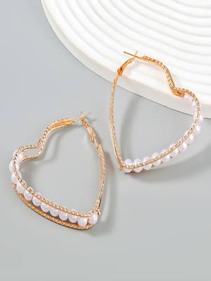 Pearly heart hoops earrings alloy gold plated for women and girls 2