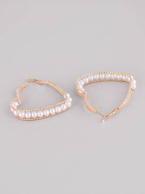 Pearly heart hoops earrings alloy gold plated for women and girls 4