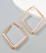 Twist of pearls diamond shaped hoops earrings alloy gold plated for women and girls