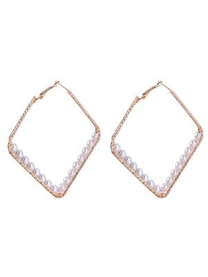 Twist of pearls diamond shaped hoops earrings alloy gold plated for women and girls 2