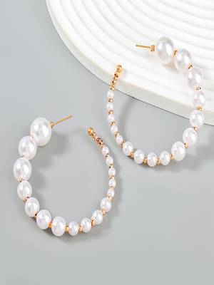 ring of pearls handcrafted circular hoop earrings alloy gold plated for women and girls 1