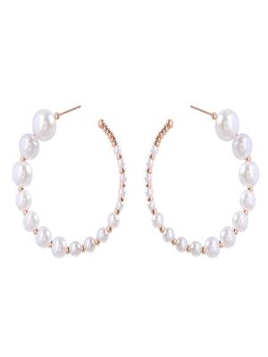 ring of pearls handcrafted circular hoop earrings alloy gold plated for women and girls 2