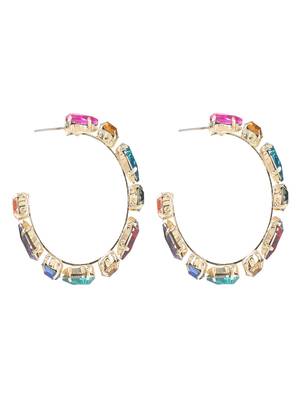Multi coloured crystal thin big hoops earring gold plated alloy for women & girls 3