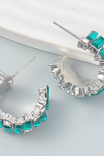 Eternally stylish green crystal half hoop earrings silver plated alloy for women and girls