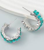 Eternally stylish green crystal half hoop earrings silver plated alloy for women and girls