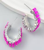 Eternally stylish pink crystal half hoop earrings silver plated alloy for women and girls