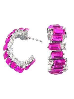 Eternally stylish pink crystal half hoop earrings silver plated alloy for women and girls 3