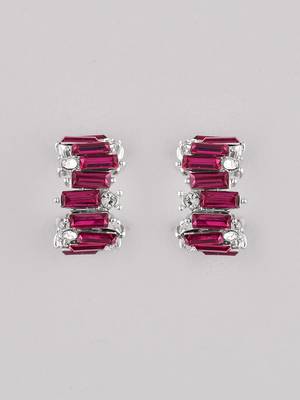 Eternally stylish pink crystal half hoop earrings silver plated alloy for women and girls 5