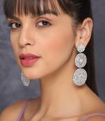 Dazzling concentric round long drop earrings in rhinestones/ silver stone earrings for women and girls