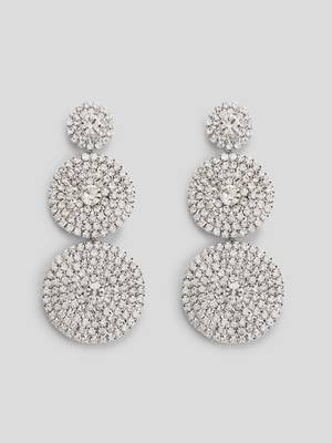 Dazzling concentric round long drop earrings in rhinestones/ silver stone earrings for women and girls 3