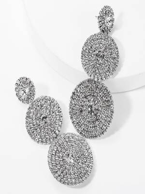 Dazzling concentric round long drop earrings in rhinestones/ silver stone earrings for women and girls 4