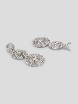 Dazzling concentric round long drop earrings in rhinestones/ silver stone earrings for women and girls 5