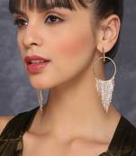 Shimmery gold toned crystal danglers ring design big danglers western long danglers earrings alloy for women and girls