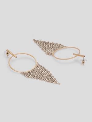 Shimmery gold toned crystal danglers ring design big danglers western long danglers earrings alloy for women and girls 3
