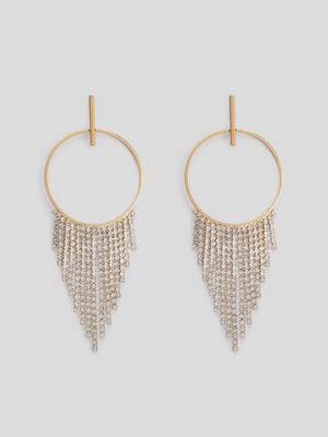 Shimmery gold toned crystal danglers ring design big danglers western long danglers earrings alloy for women and girls 4