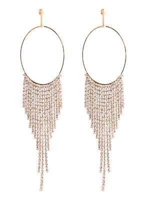 Shimmery gold toned crystal danglers ring design big danglers western long danglers earrings alloy for women and girls 5
