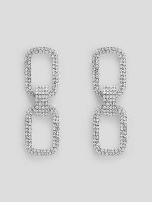 Sleek and elegant silver rectangle link chain drop earrings | western long danglers earrings alloy for women and girls 4