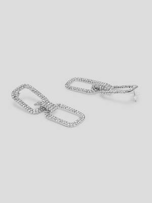 Sleek and elegant silver rectangle link chain drop earrings | western long danglers earrings alloy for women and girls 5