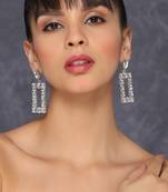 Love bling glittering crystals square drop earrings silver plated alloy for women and girls