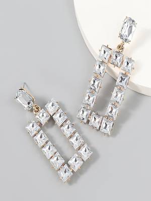 Love bling glittering crystals square drop earrings silver plated alloy for women and girls 3