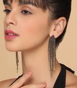 Gold plated dazzling black stone long drop earrings in rhinestones western earrings alloy earrings for women and girls