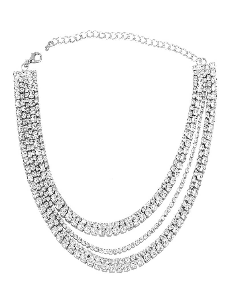 Layers of bling choker necklace studded with rhinestones | crystals choker necklace silver plated alloy for women