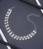 two line big rhinestone choker necklace silver plated alloy  for women and girls