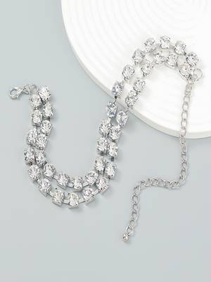 two line big rhinestone choker necklace silver plated alloy  for women and girls 3