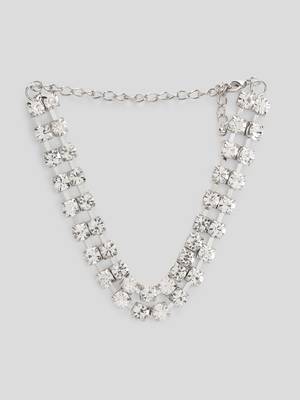 two line big rhinestone choker necklace silver plated alloy  for women and girls 4