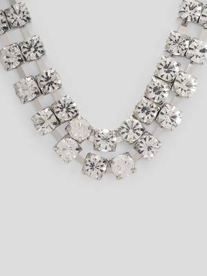 two line big rhinestone choker necklace silver plated alloy  for women and girls 5