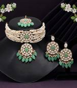 Parrot green color choker kundan necklace set