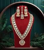 Green color long kundan necklace set