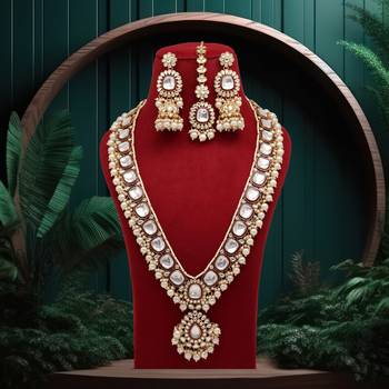 Maroon color long kundan necklace set 1