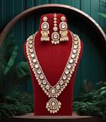 Maroon color long kundan necklace set