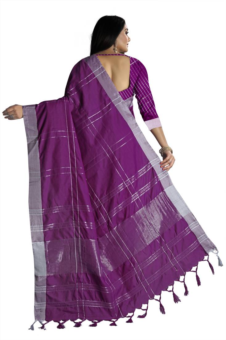 Purple woven cotton silk jacquard sarees