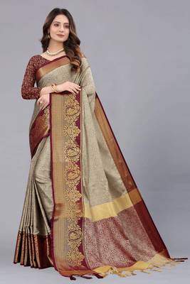 Grey Woven Faux Banarasi Art Silk Sarees 1
