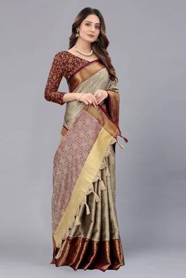 Grey Woven Faux Banarasi Art Silk Sarees 3