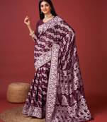 Wine Woven Pure Cotton Silk Linen Saree