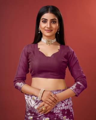 Wine Woven Pure Cotton Silk Linen Saree 5