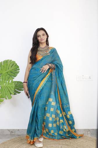 Rama Green Printed Cotton Cotton Sarees