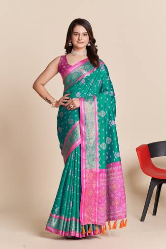 Rama Green Woven Faux Banarasi Art Silk Sarees