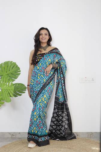 Rama Green Printed Cotton Cotton Sarees